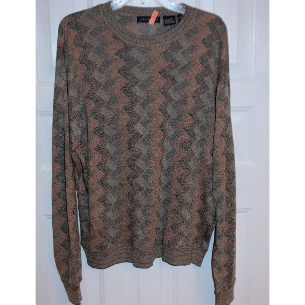 Vintage Jhane Barnes 100% Silk Geometric Wave Sweater Men's XL Multicolor